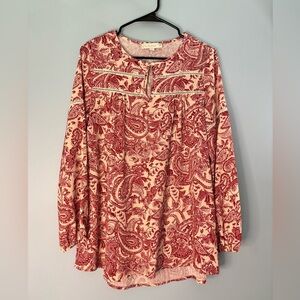 Weekend Suzanne Betro Top Paisley Floral Print Women's Size Small Red Ivory